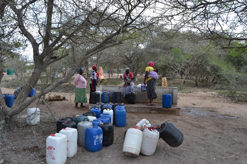 Each borehole is securely located on the property of a responsible person and community tap facilities have been made available alongside the road